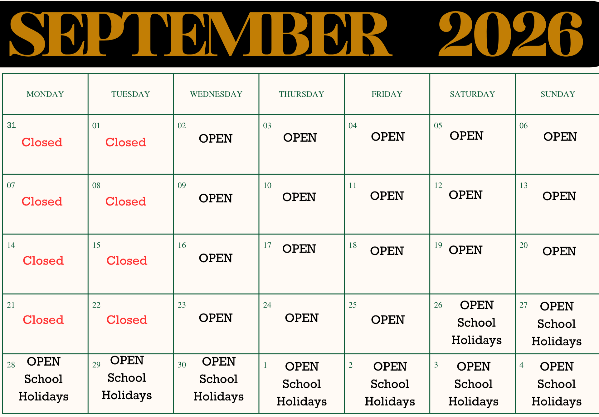 Sept 2026 Calendar